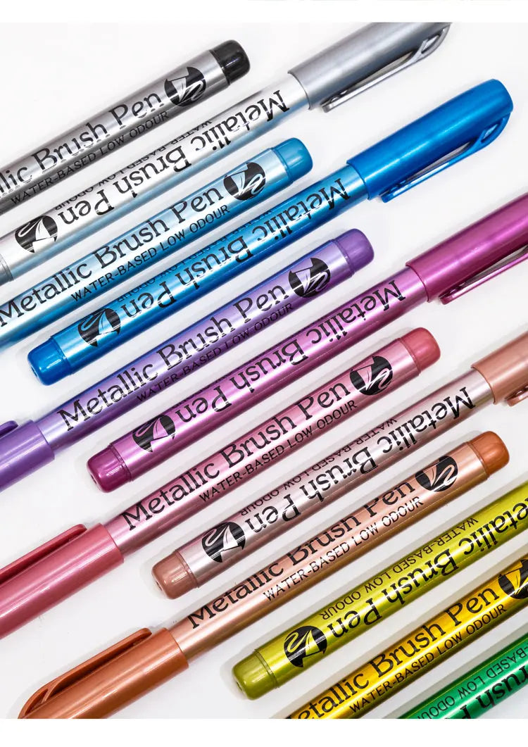 12 Colors Metallic Marker Pens – Shimmer Paint Markers for Black Paper, Glass, Rock Painting, DIY Crafts, Scrapbooking & Student Art Supplies