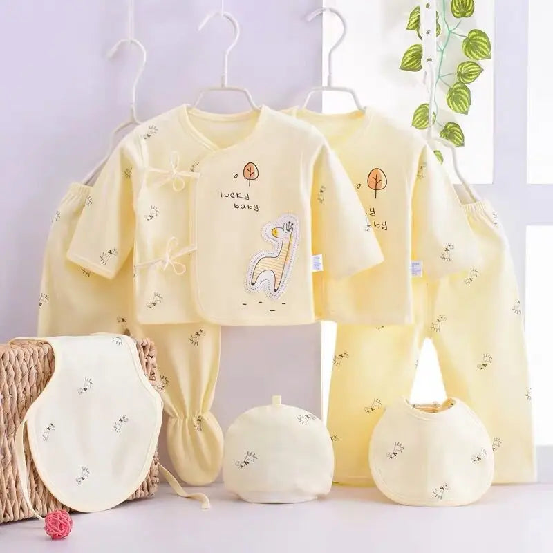 Conjunto de ropa de bebé de 7 piezas para recién nacido – Bonito conjunto de camiseta, pantalones y gorro de algodón con estampado de dibujos animados para bebés y niñas