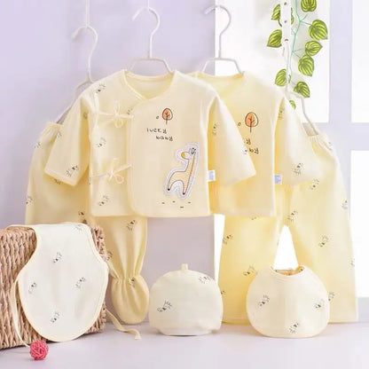 Conjunto de ropa de bebé de 7 piezas para recién nacido – Bonito conjunto de camiseta, pantalones y gorro de algodón con estampado de dibujos animados para bebés y niñas