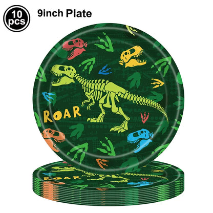 Jurassic Dinosaur Birthday Party Supplies – Dinosaur Fossil-Themed Disposable Plates, Cups & Napkins for Kids' Party Decorations