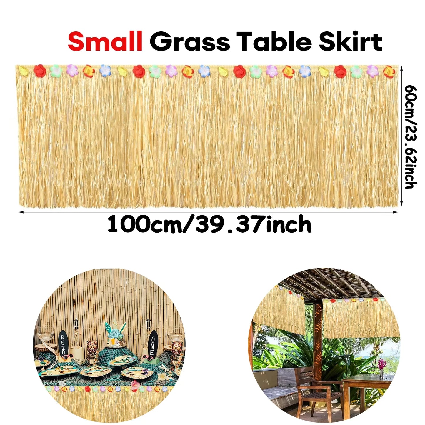 Hawaiian Luau Party Decorations Set – Tropical Beach-Themed Party Supplies with Grass Table Skirt & Hibiscus Flowers for Celebrations