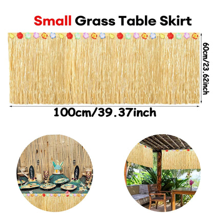 Hawaiian Luau Party Decorations Set – Tropical Beach-Themed Party Supplies with Grass Table Skirt & Hibiscus Flowers for Celebrations