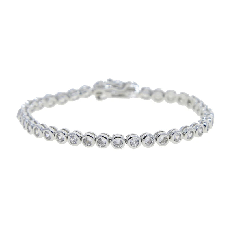 Pulsera de tenis 5A CZ – Pulsera geométrica de cristal de circonita cúbica con bisel para mujer | Joyería de moda clásica de lujo