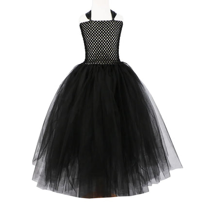 2026 Girls’ Evil Queen Halloween Costume – Black Tulle Mesh Princess Cosplay Dress, Gothic Dress-Up Outfit for Kids’ Halloween Parties