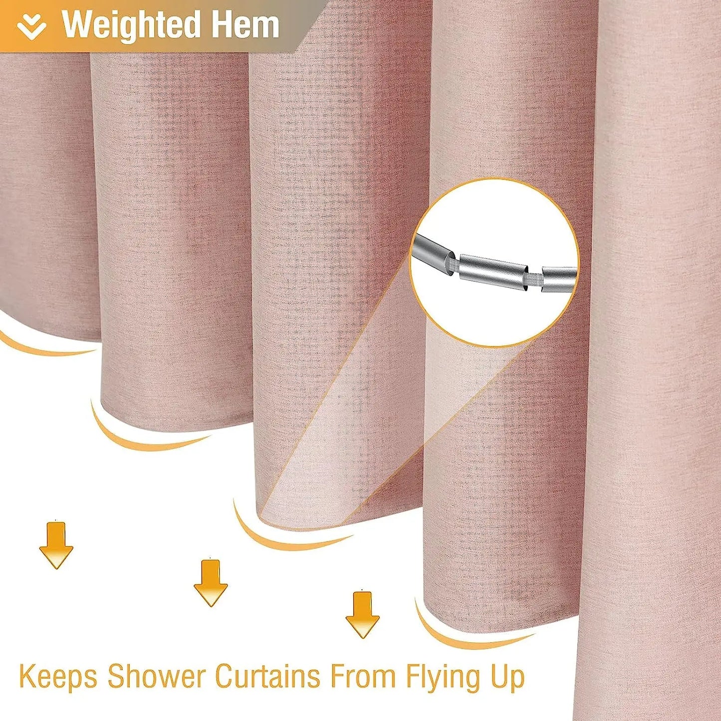 Cortina de ducha de lino de lujo – Cortina de baño de tela impermeable con ganchos de metal