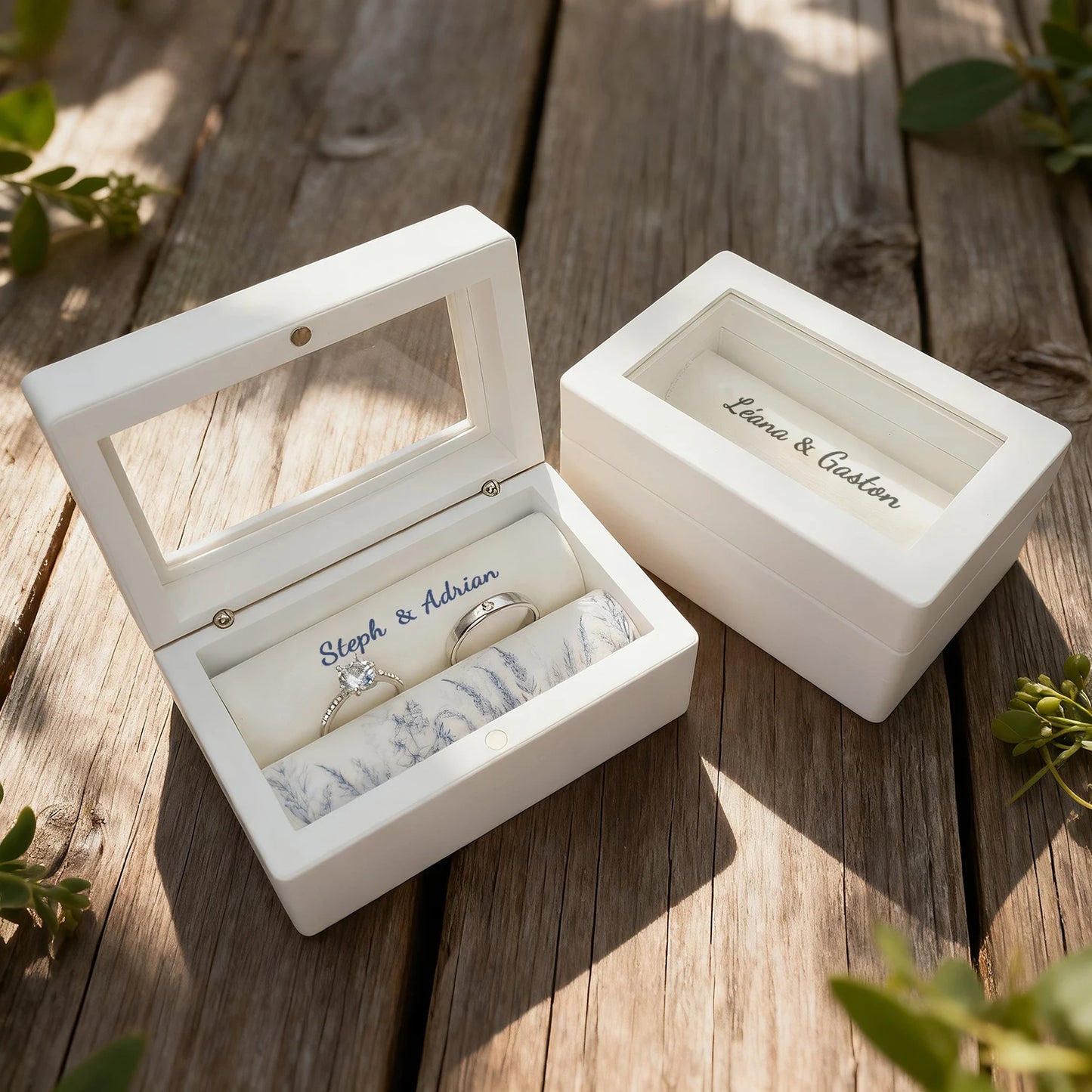 Anillo de Boda Personalizado con Nombre Grabado - Estuche Premium para Anillos para Ceremonia de Boda, Pedida de Mano y Regalos de Compromiso