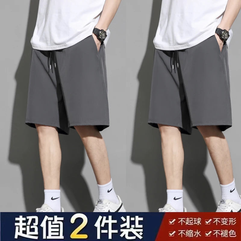 Men's Ice Silk Quick-Dry Beach Shorts – Lightweight Breathable Elastic Waist Casual Summer Shorts