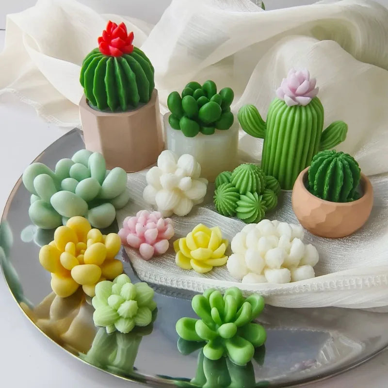 Molde de Silicona para Velas de Aromaterapia con Diseño de Cactus DIY – Molde de Plantas Suculentas para Velas Hechas a Mano de Cera de Soja, Manualidades de Resina, Adornos de Yeso y Proyectos DIY de Decoración del Hogar