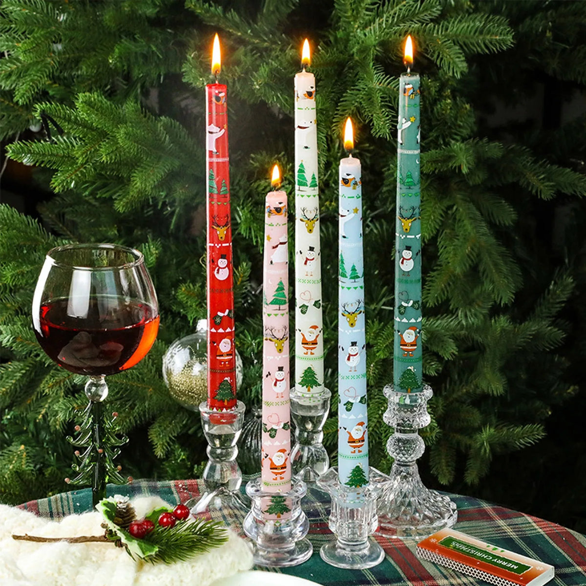 2PCS 10-Inch Christmas Candles – Tall Unscented Xmas Cartoon Candles with Holders, Winter Holiday Table & Home Decor