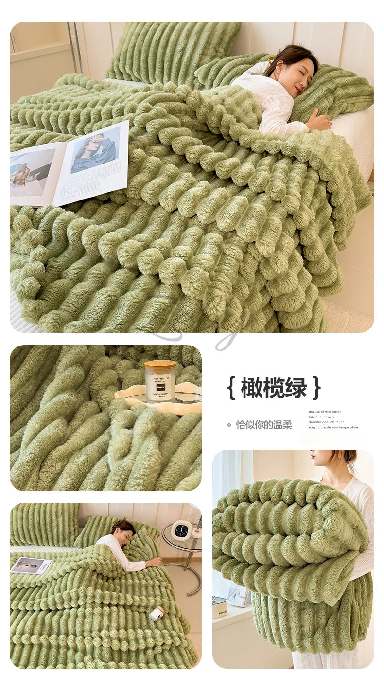 Manta Suave de Felpa de Conejo Artificial – Manta Gruesa Cálida para Sofá, Cama y Confort Otoñal