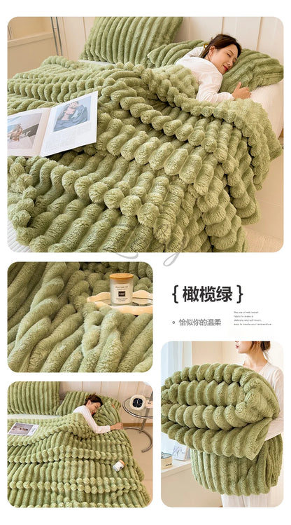 Manta Suave de Felpa de Conejo Artificial – Manta Gruesa Cálida para Sofá, Cama y Confort Otoñal