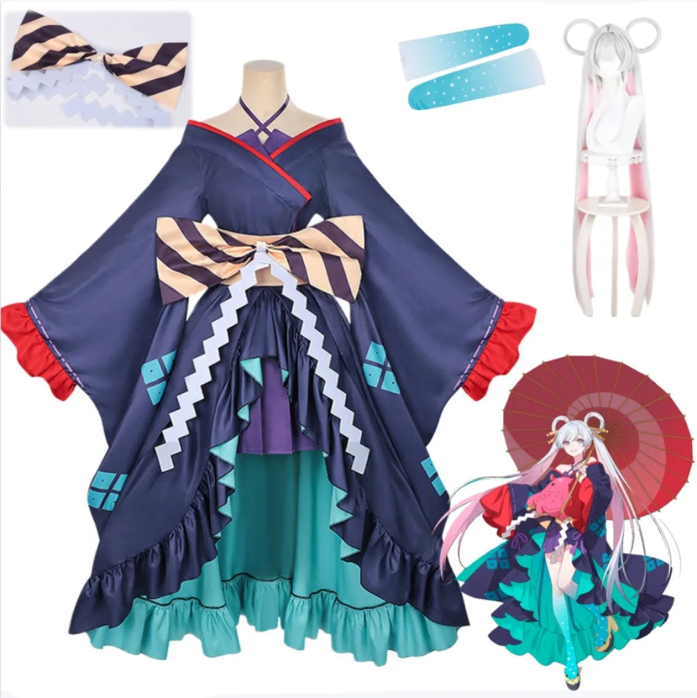 Cosmic Princess Kaguya / Tsukimi Yachiyo Cosplay Costume | Dark Blue Dress for Party, Stage Performance & Anime Convention