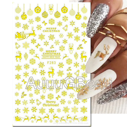 3D Christmas Nail Art Stickers – Snowflake & Winter Tree Nail Decals for Nail Tips Decoration