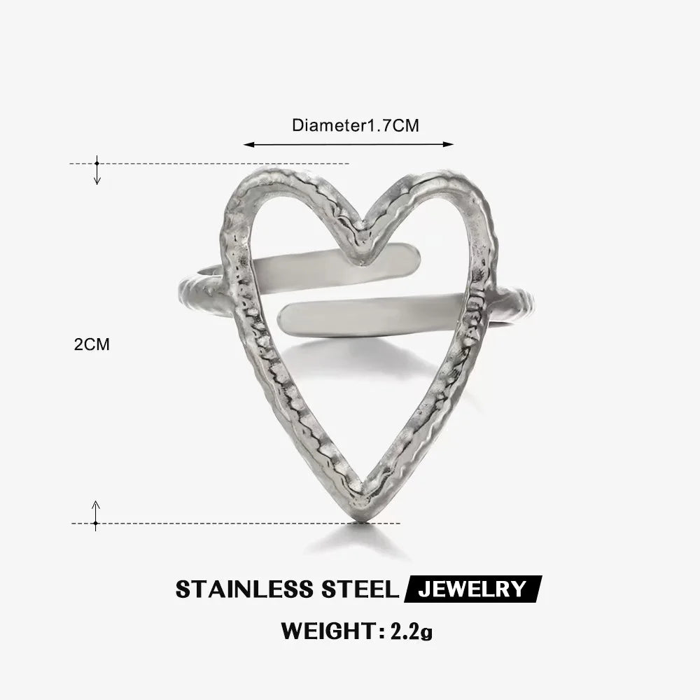 Gold Stainless Steel Heart Ring – Waterproof Hollow Heart Finger Ring for Women | Minimalist Fashion Jewelry Gift