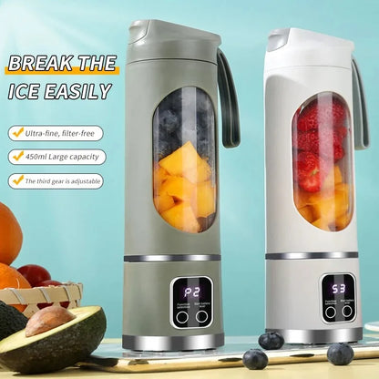 450ml Portable Blender – 10-Blade USB Rechargeable Fruit Juicer with 3-Speed Settings & Ice Crushing for Smoothies and Shakes