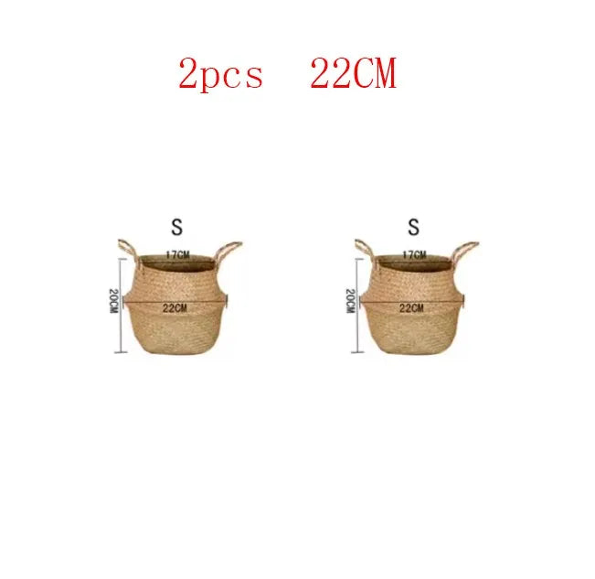 Panier en osier tressé en algues marines, pot de fleurs suspendu en rotin – Panier de rangement tressé naturel pour la lessive, les plantes, l'organisation de la maison et la décoration suspendue WF1015