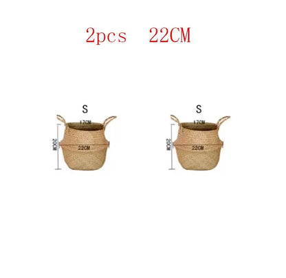 Panier en osier tressé en algues marines, pot de fleurs suspendu en rotin – Panier de rangement tressé naturel pour la lessive, les plantes, l'organisation de la maison et la décoration suspendue WF1015
