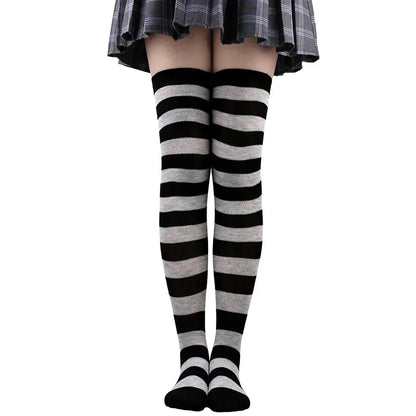 Thigh High Socks Women Over Knee Striped Polka Dot Stockings Black White Pink Lolita Cosplay Harajuku Y2K Kawaii
