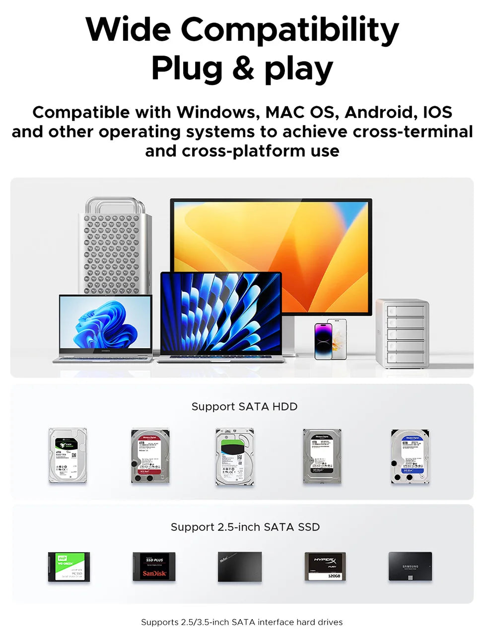 ORICO 4/5 Bay HDD Docking Station – USB 3.2 Type-C 10Gbps SATA Hard Drive Enclosure for 2.5" & 3.5" SSD HDD