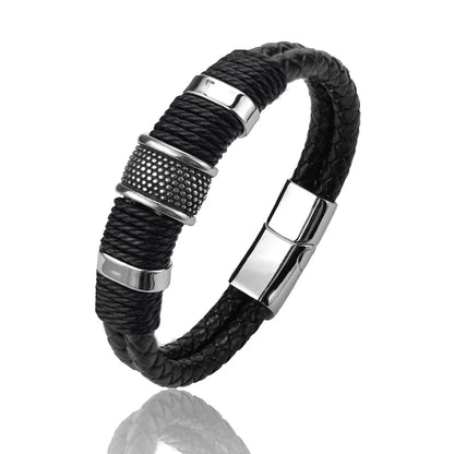 Luxury Vintage Leather Bracelet for Men – Multi-Layer Brown Leather & Stainless Steel Bead Wrist Bangle | Fashion Jewelry Gift