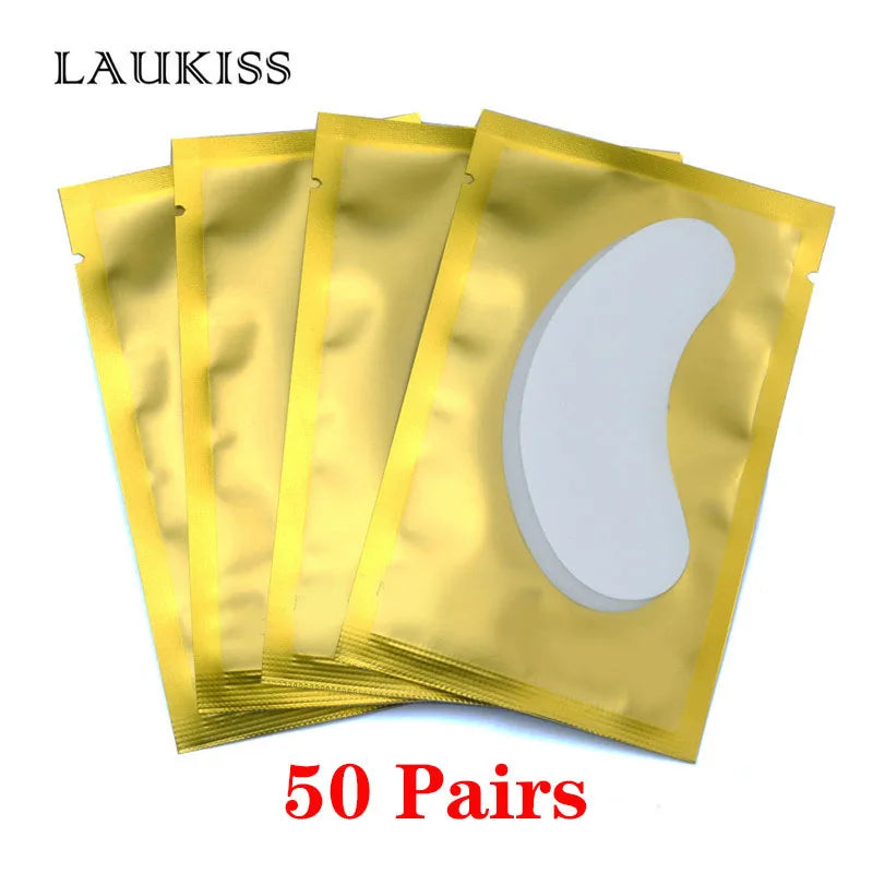 25/50/100 pares de parches para extensión de pestañas LAUKISS – Almohadillas sin pelusa debajo de los ojos para construcción de pestañas, pestañas postizas y aplicación de belleza