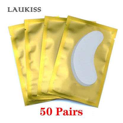 25/50/100 pares de parches para extensión de pestañas LAUKISS – Almohadillas sin pelusa debajo de los ojos para construcción de pestañas, pestañas postizas y aplicación de belleza