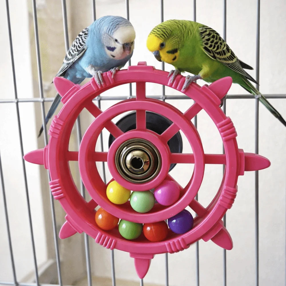 Rudder-Shaped Parrot Spinner Toy – Colorful Bead Rattle & Bite-Resistant Interactive Spinning Wheel Bird Cage Toy