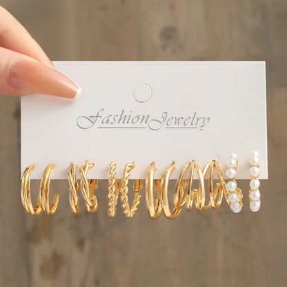 Boucles d'oreilles créoles dorées grand cercle pour femmes, ensemble bohème vintage, perle, cœur, zircon, clous, bijoux cadeau