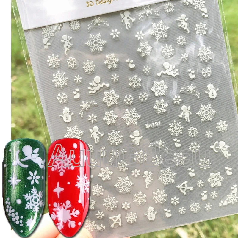 3D Christmas Nail Art Stickers – Snowflake & Winter Tree Nail Decals for Nail Tips Decoration