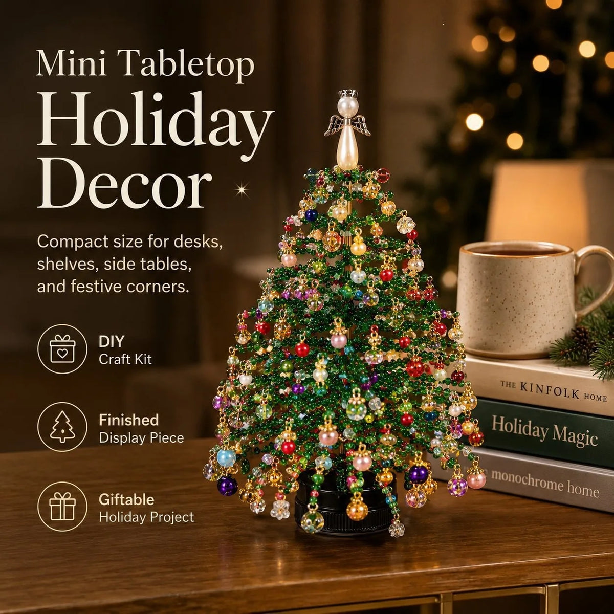 DIY Beaded Christmas Tree Kit – Crystal Bead Holiday Craft Set with LED Lights, Creative Home Decor & Gift for Adults and Kids
