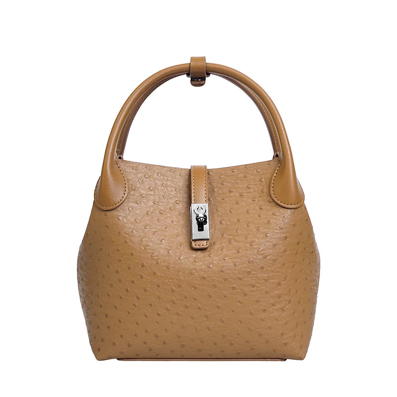 2026 Women's Ostrich-Texture PU Leather Bucket Bag Set – 2PCS Adjustable Strap Crossbody & Shoulder Handbags, Stylish Everyday Purse