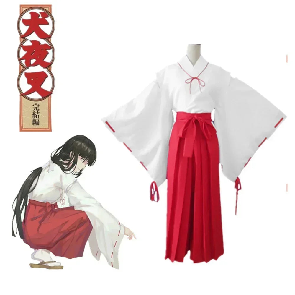 Inuyasha Cosplay Costume Set – Kagome / Kikyo Kimono Outfit with Wig & Shoes (Unisex Halloween Costume)