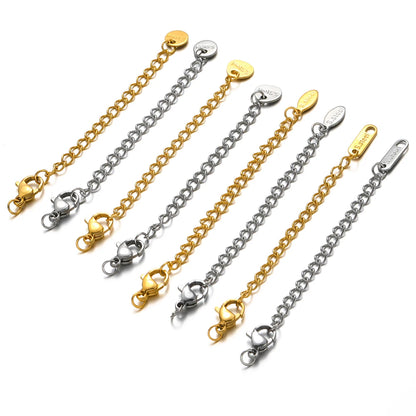 10-Piece Stainless Steel Lobster Clasps with 5cm Extension Chains – Jewelry Connectors for DIY Bracelets & Necklaces