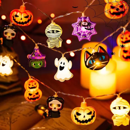Halloween LED String Lights – Pumpkin, Skull & Eyeball Shaped Lanterns for Trick or Treat, Party, Haunted House & Horror Decor