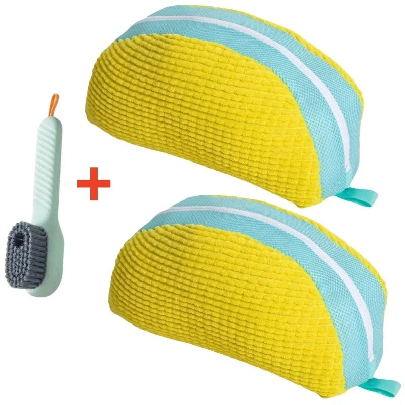 Shoe Washing Machine Bag with Cleaning Brush Set - Durable Reusable Laundry Bag for Sneakers, Running Shoes & Delicates (1, 2 or 4 Pack)