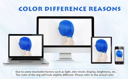 Inside Out Sadness Anime Cosplay Wig – Short Blue Bob Synthetic Wig with Wig Cap (Game & Role-Play Costume Hairpiece)