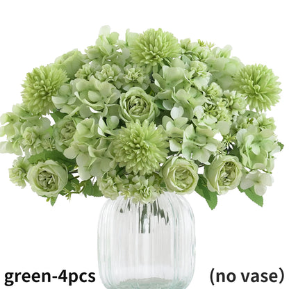 Ramo de flores artificiales realista – Arreglo floral sintético de peonía, crisantemo e hortensia con tallos, decoración reutilizable para el hogar, decoración para bodas y accesorios de fotografía