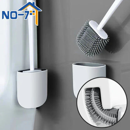 Juego de escobillas de inodoro de silicona – Limpiador de inodoro montado en la pared, kit moderno de cepillo de limpieza para WC, cepillo de silicona flexible con soporte de almacenamiento para baño y accesorios