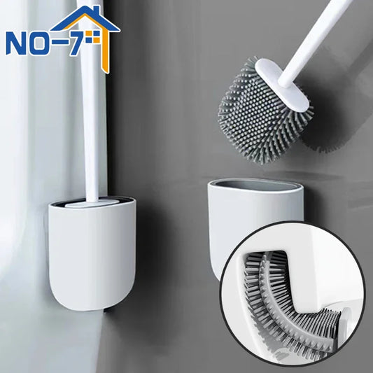 Juego de escobillas de inodoro de silicona – Limpiador de inodoro montado en la pared, kit moderno de cepillo de limpieza para WC, cepillo de silicona flexible con soporte de almacenamiento para baño y accesorios