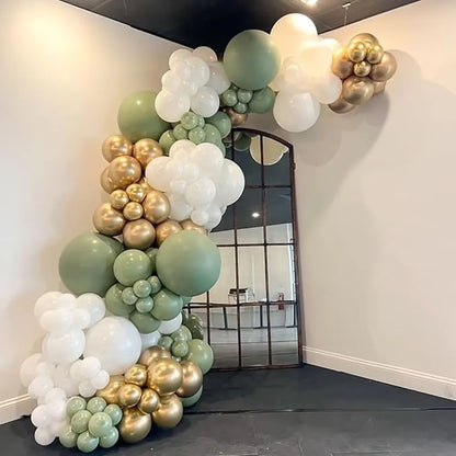 Sage Green Balloon Arch Garland Kit – Green, White, Sand & Gold Confetti Latex Balloons for Birthday, Wedding & Graduation Decorations
