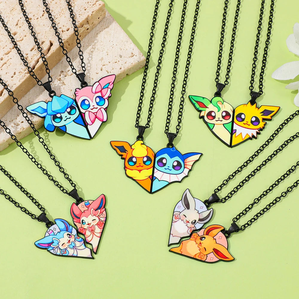 Collar de pareja de corazón roto de Pokémon Eevee – Regalo de joyería romántico de anime para mejores amigos (2 piezas)