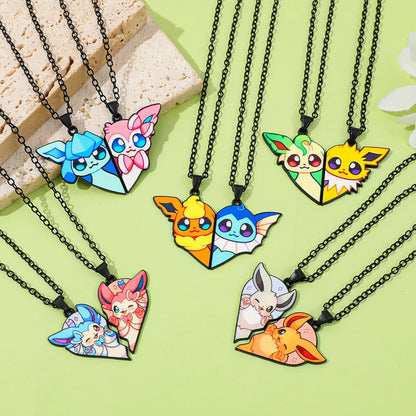 Collar de pareja de corazón roto de Pokémon Eevee – Regalo de joyería romántico de anime para mejores amigos (2 piezas)