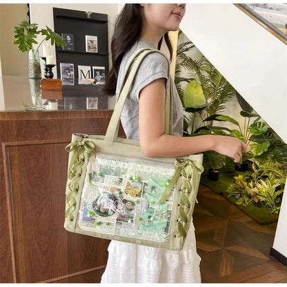 Bolsa Ita Japonesa Y2K para Mujer – Bonito Bolso de Hombro Transparente Lolita, Bolso Cruzado Grande de Exhibición DIY, Cartera de Moda Kawaii para la Escuela, Viajes y Uso Diario