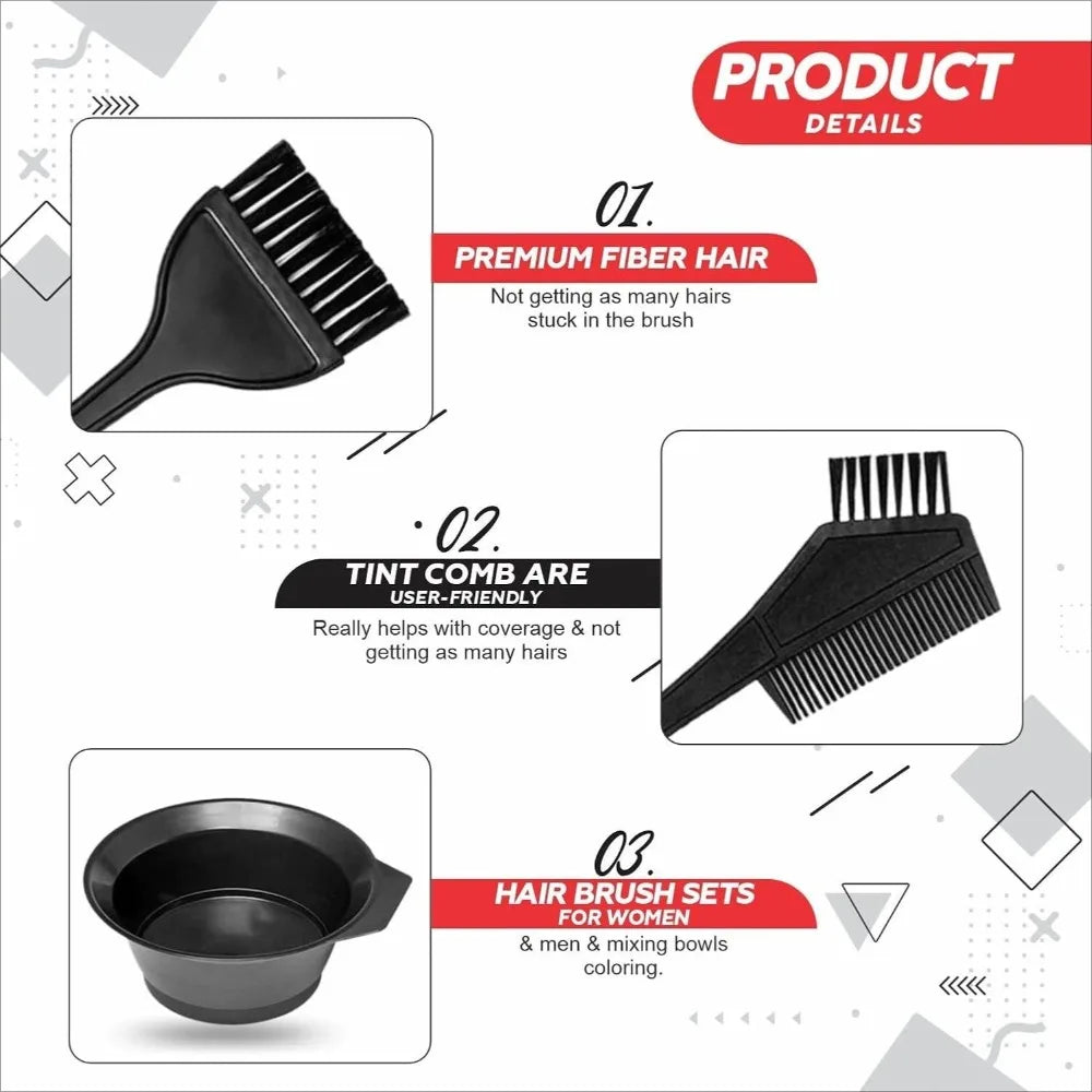 4PCS Hair Dyeing Brush & Bowl Set – Salon & Home Hair Coloring Kit with Applicator Brushes, Tint Comb & Mixing Bowl for Hairdressing