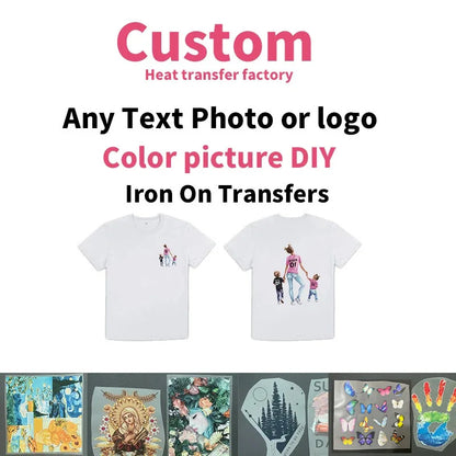 Custom DTF Heat Transfer Stickers – Personalized Logo & Picture Iron-On Patches for Clothing | Washable DIY T-Shirt Thermal Vinyl Transfers