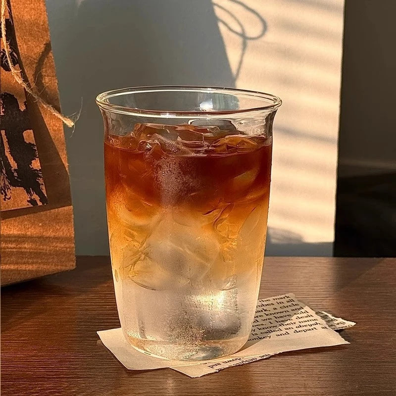 INS Style Transparent Striped Glass Cup, Creative Cold Coffee Mug, Iced Juice and Cocktail Drinking Glass, Elegant Water and Wine Cup, Modern Glass Drinkware