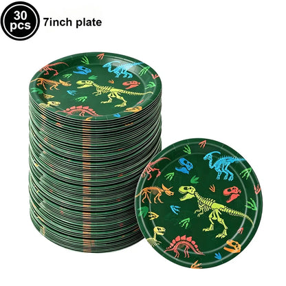 Jurassic Dinosaur Birthday Party Supplies – Dinosaur Fossil-Themed Disposable Plates, Cups & Napkins for Kids' Party Decorations