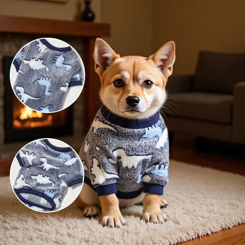Warm Plush Dog Sweater – Soft Fleece-Lined Winter Shirt with Cute Animal Print for Dogs, Puppies & Kittens