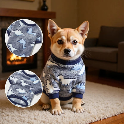 Warm Plush Dog Sweater – Soft Fleece-Lined Winter Shirt with Cute Animal Print for Dogs, Puppies & Kittens
