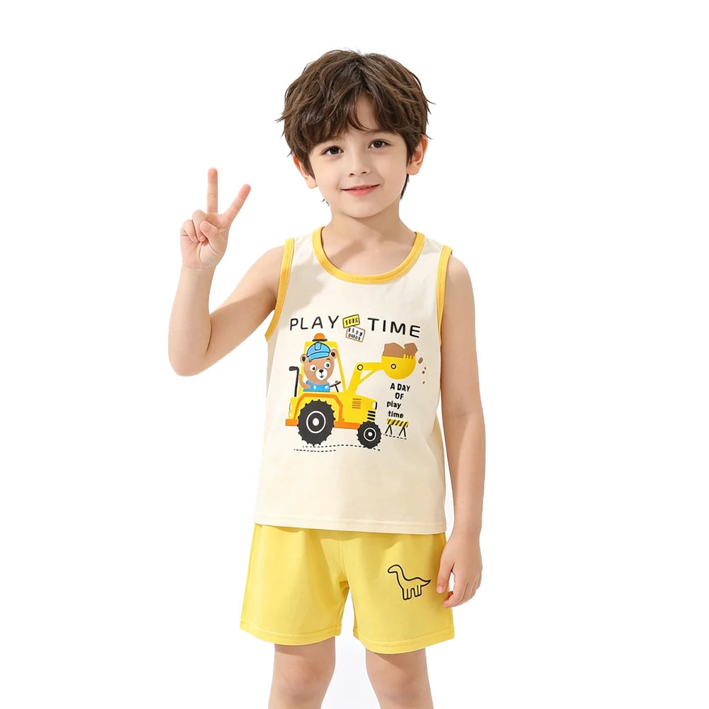 Kids 100% Cotton Pajama Set Sleeveless Tank Top & Shorts Summer Sleepwear for Boys & Girls